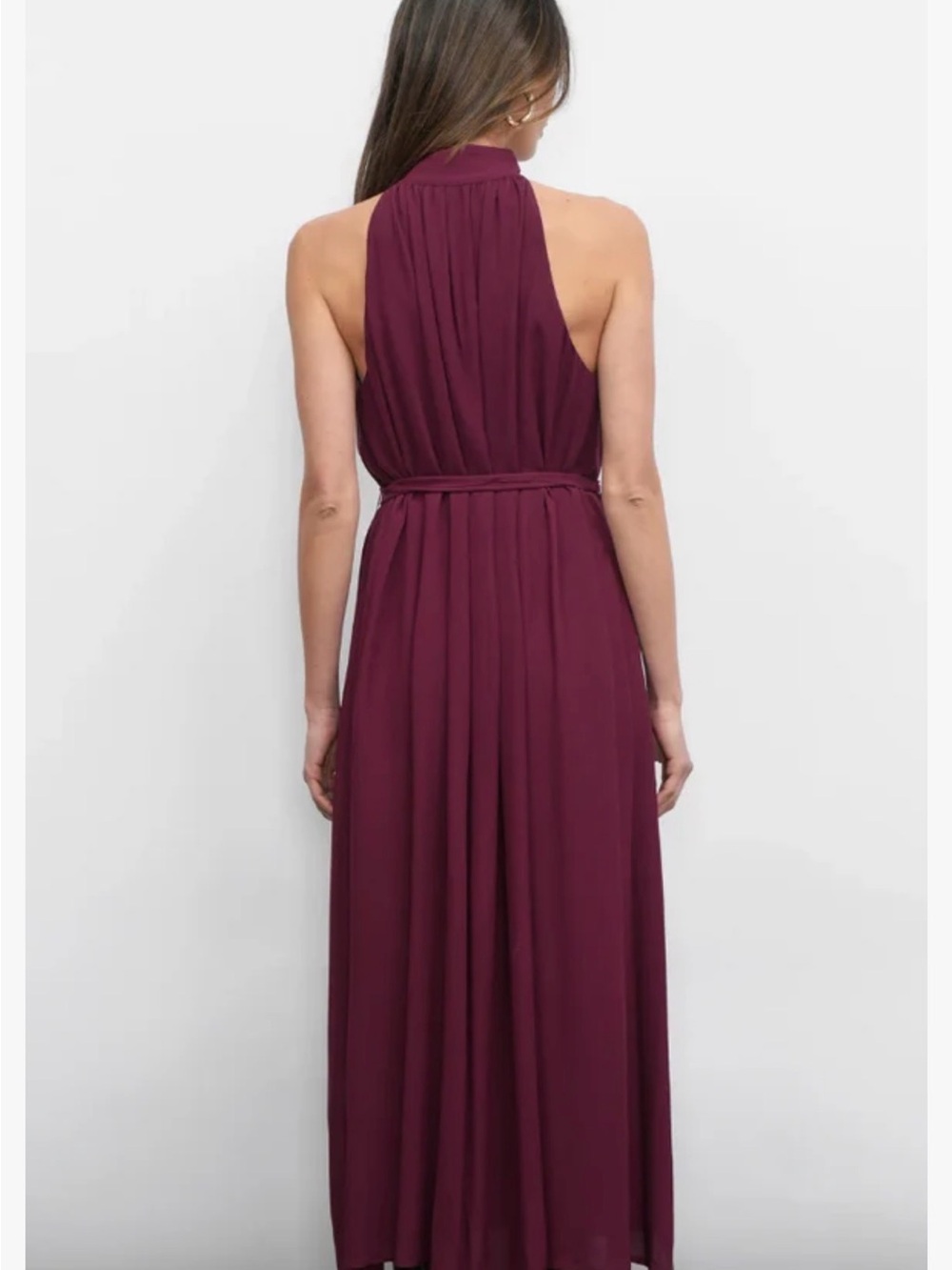 Greylin Sleeveless Button Up Halter Maxi Dress in Burgundy - Picture 2 of 10